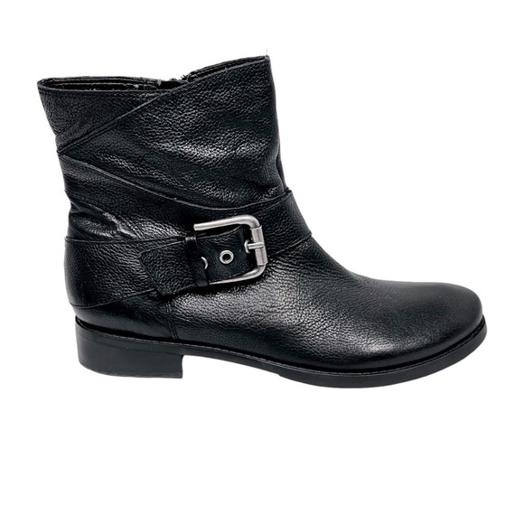NINE WEST Tame Hero Black Silver Buckle Leather Boots Women's Size 9 - Picture 1 of 16